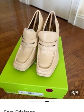 Sam Edelman Cream Leather Square-Toe Loafers